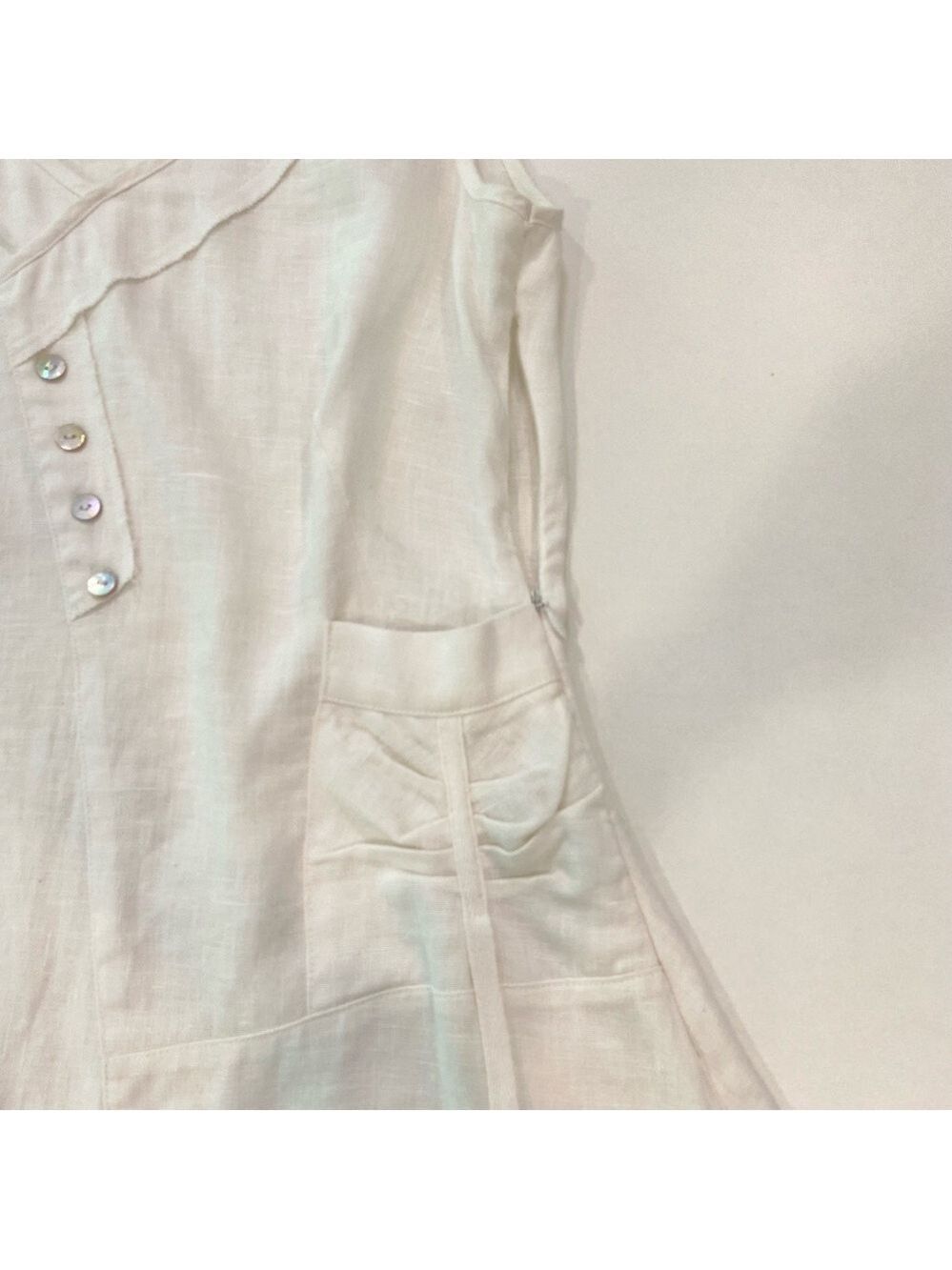Linen tunic/dress/top ecru natural white Vitrin design asymmetric sleeveless sma - Picture 7 of 15